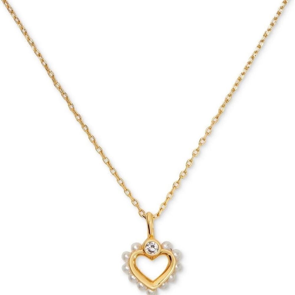 NWT Kate Spade Gold Tone Imitation Pearl Heart Mini Pendant H1